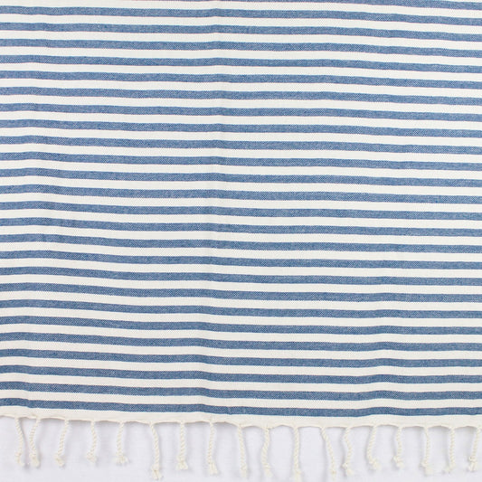 Telo fouta bianco e blu a righe con frange