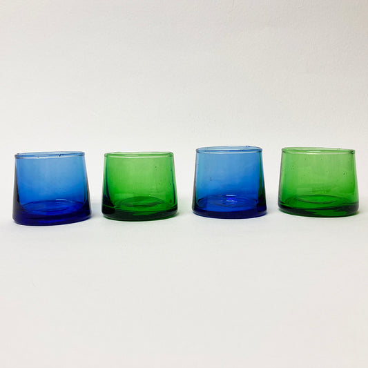 Set di 4 bicchierini di vetro soffiato verde/blu