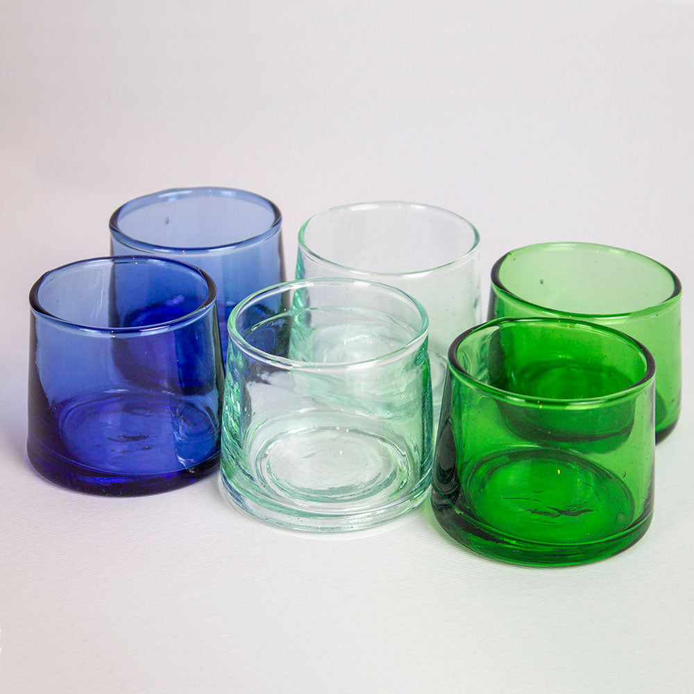 Set di 4 bicchierini di vetro soffiato blu