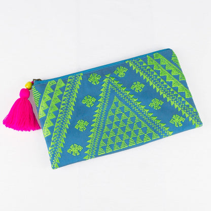 astuccio turchese e verde ricamato