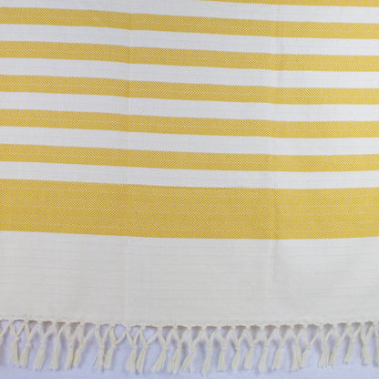 Coperta matrimoniale in bamboo gialla e panna con frange