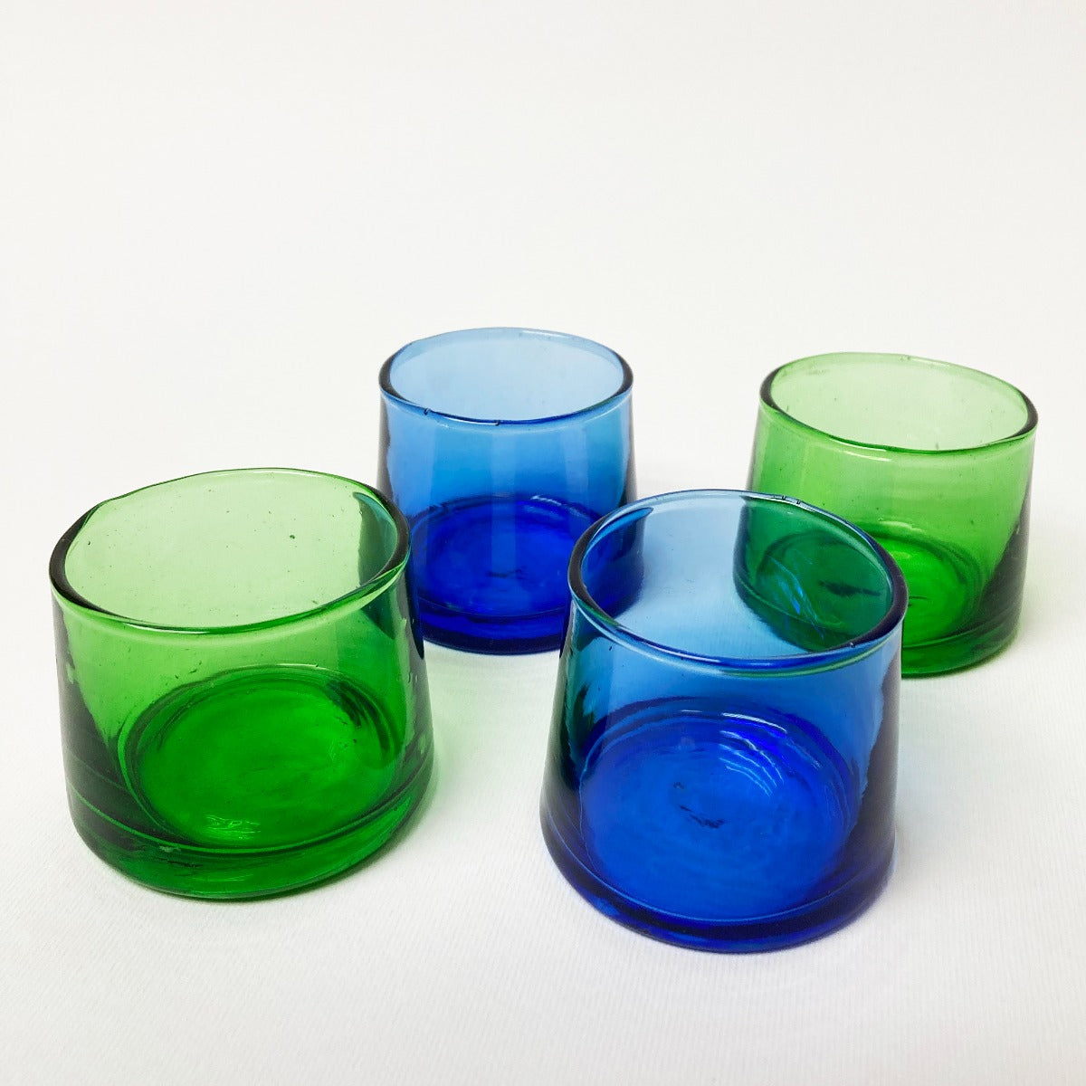 Set di 4 bicchierini di vetro soffiato verde/blu