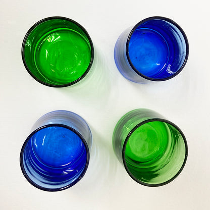 Set di 4 bicchierini di vetro soffiato verde/blu