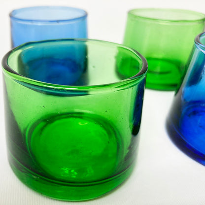 Set di 4 bicchierini di vetro soffiato verde/blu