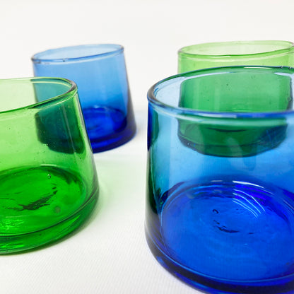 Set di 4 bicchierini di vetro soffiato verde/blu