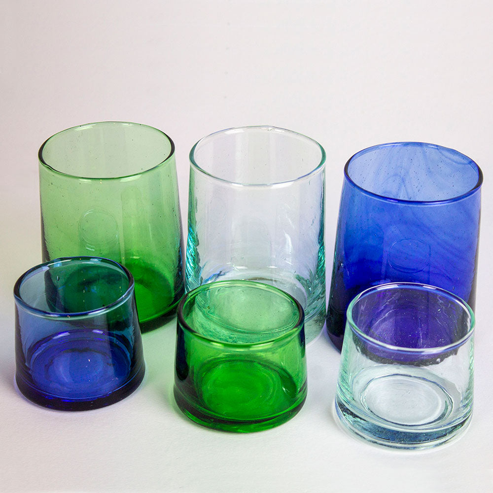 JELD - Set di 4 bicchieri di vetro soffiato verdi/blu